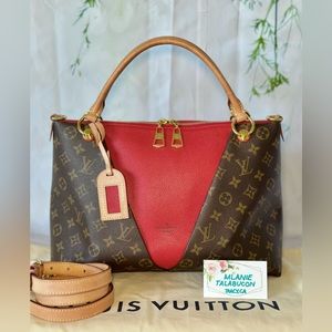 Louis Vuitton V Tote MM Mono and Red Leather